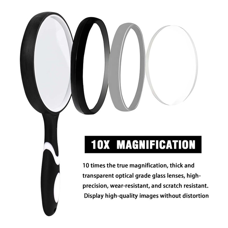 Faumsut Large Magnifying Glass, 10X Magnifying Glasses for Reading Hobbies Applied to Science Books Hobby Observation Premium Soft Hand Shank Magnifier for Seniors - Image 3